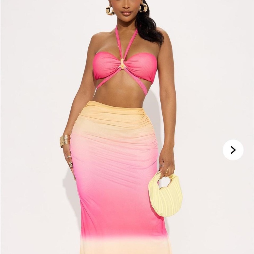 Sunset Pink and Yellow Ombre Two-Piece Skirt Set